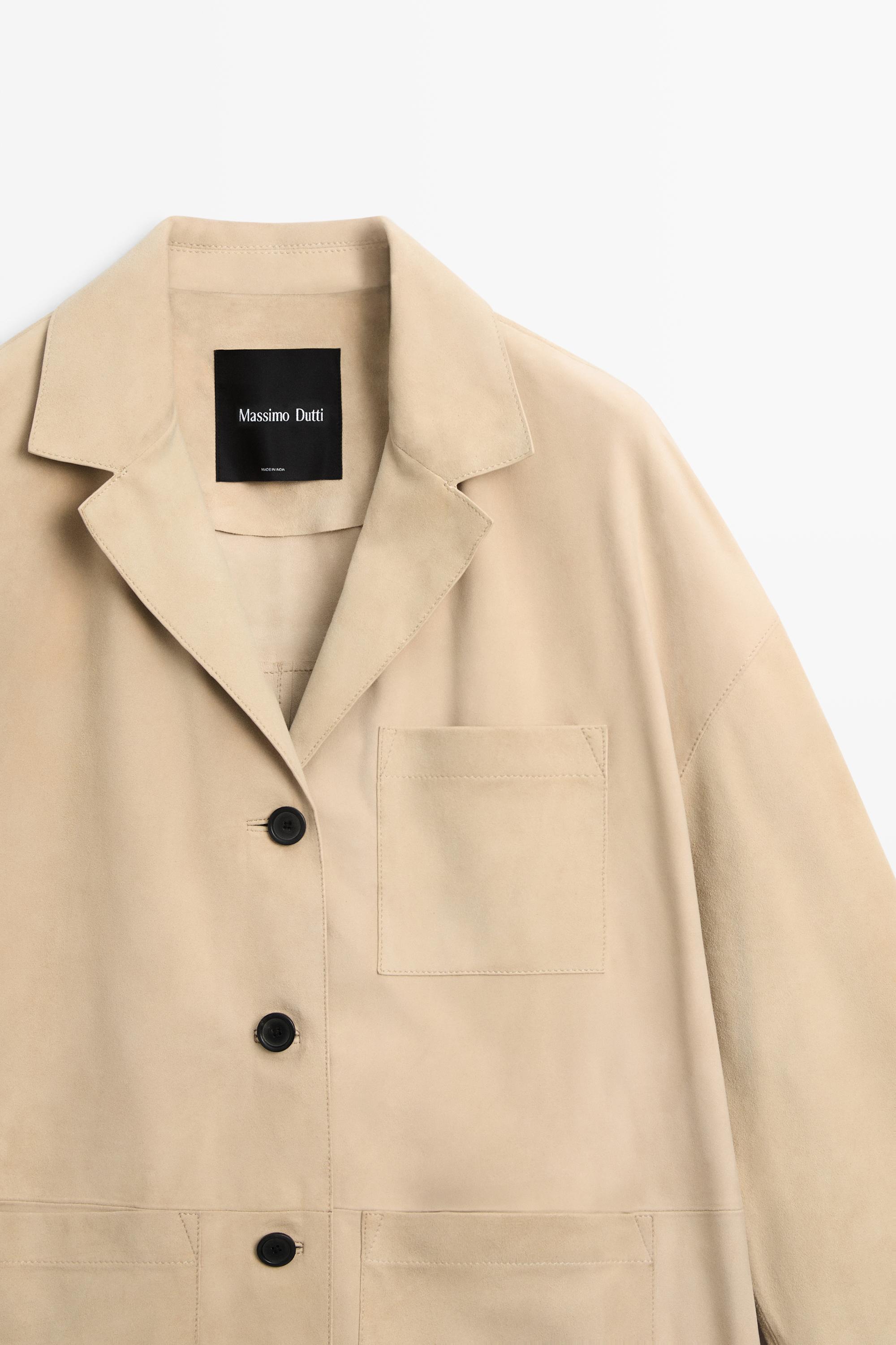 Suede leather blazer with pockets